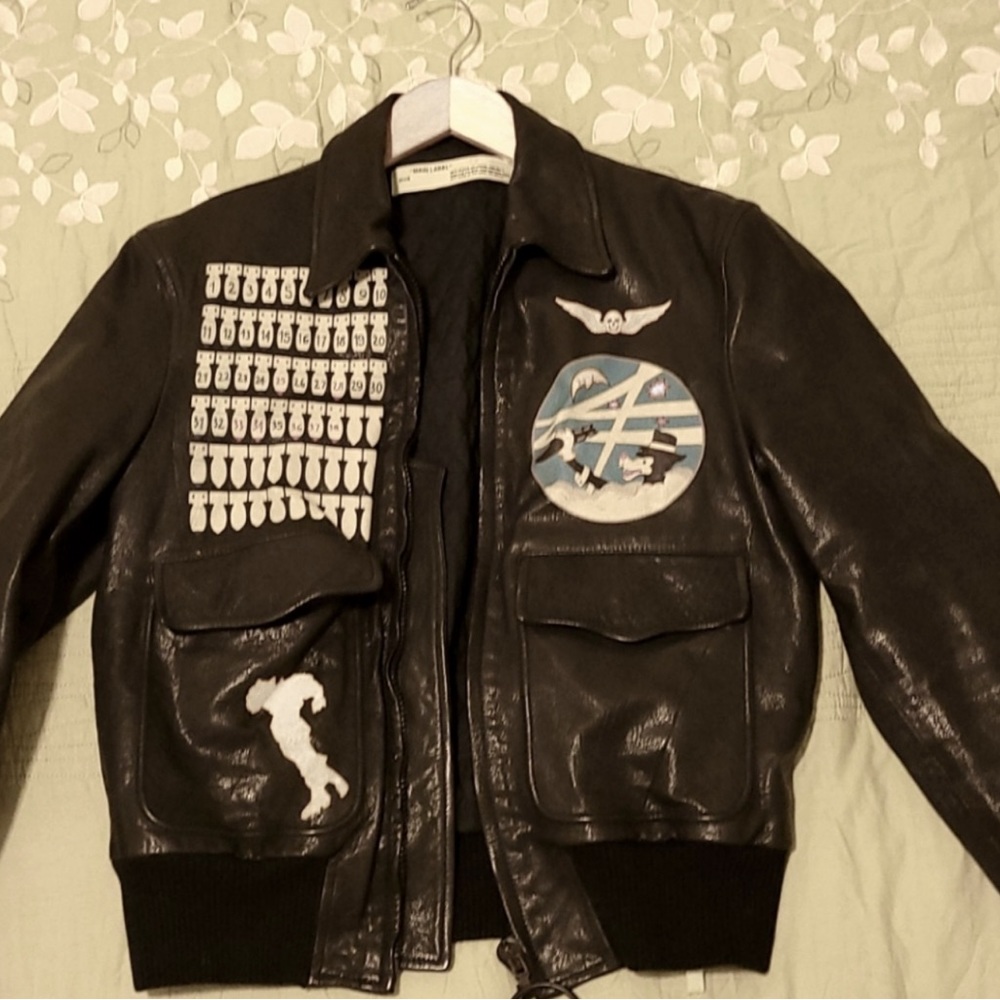 Off white aviator leather bomber